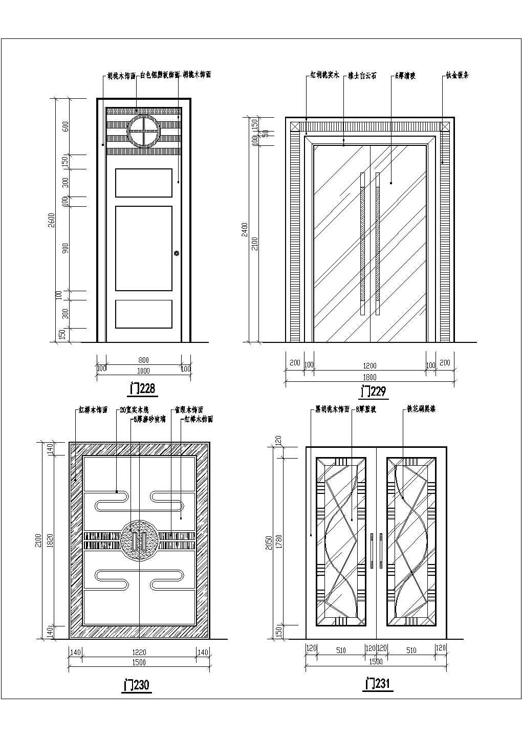某各类大门建筑装饰详细施工设计方案CAD图纸