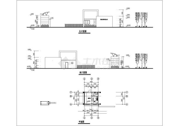 某标准型厂区门卫详细施工设计方案CAD图纸-图一