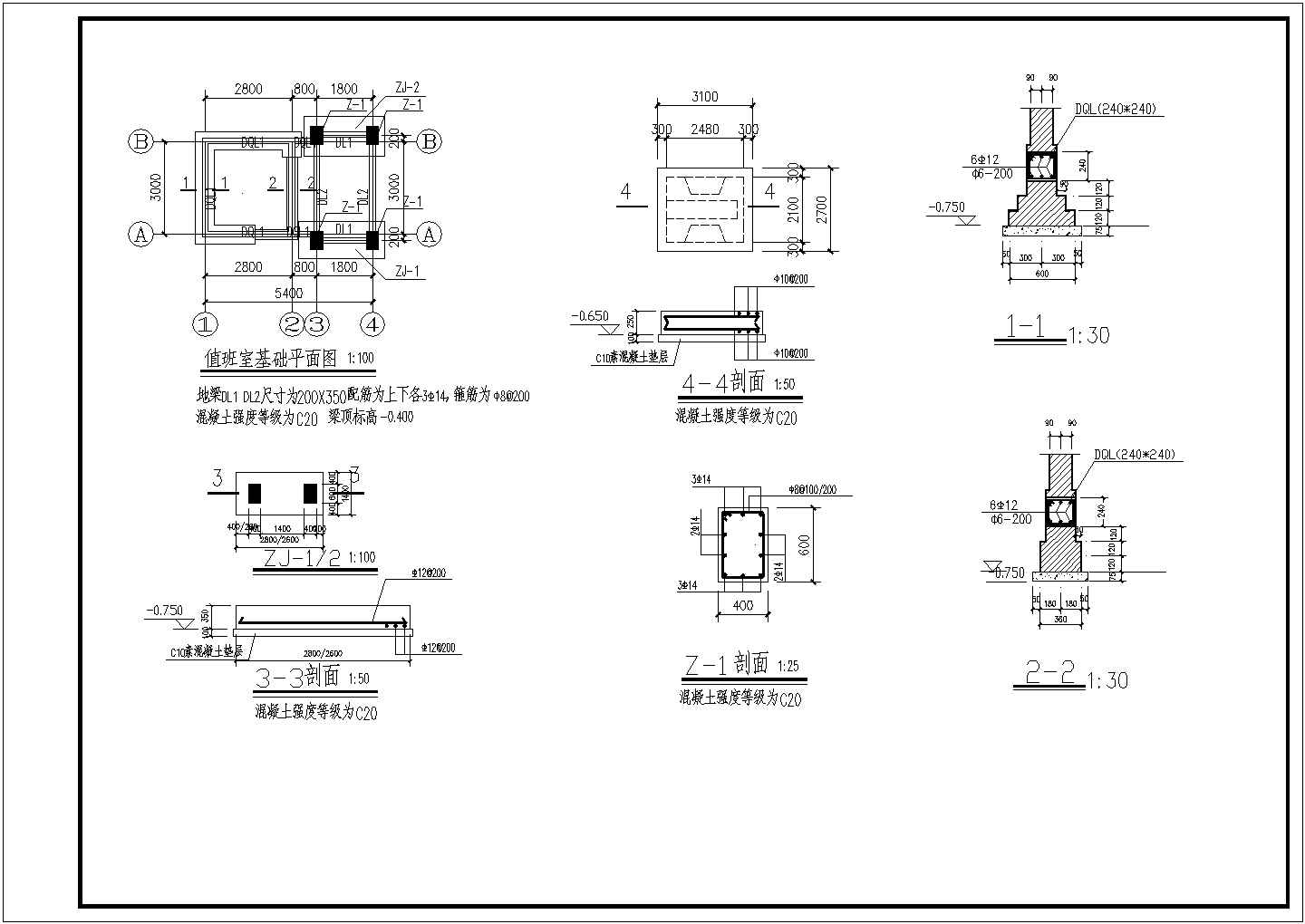 某标准型大门建筑结构详细施工设计方案CAD图纸