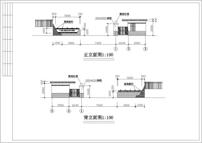 某标准型学院东大门建筑详细施工设计方案CAD图纸_图1