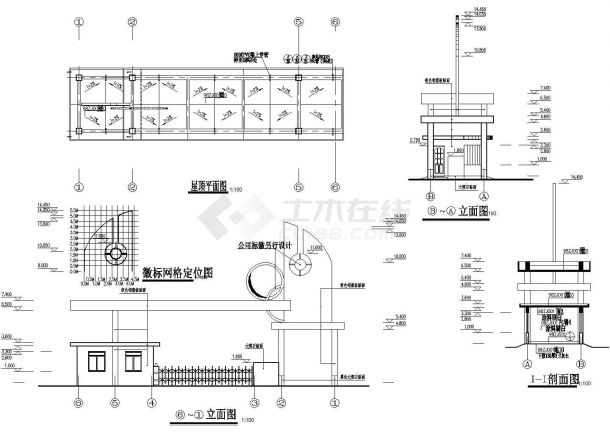 某标准型药业公司大门建筑详细施工设计方案CAD图纸-图一