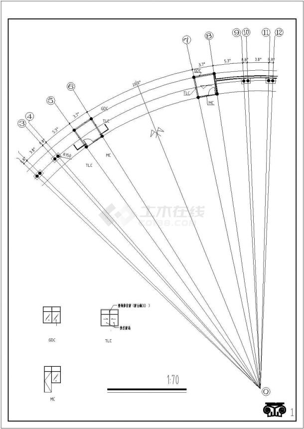 某标准型小区大门建筑详细施工设计方案CAD图纸-图二