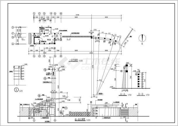 某地区标准型中学大门建筑详细施工设计方案CAD图纸-图一