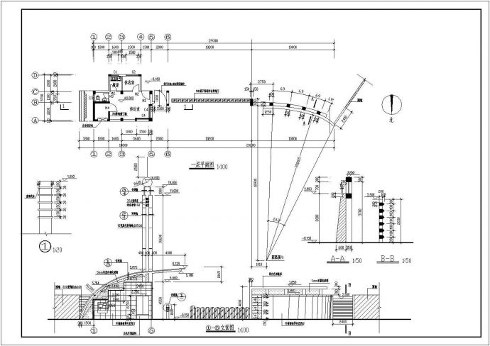 某地区标准型中学大门建筑详细施工设计方案CAD图纸_图1