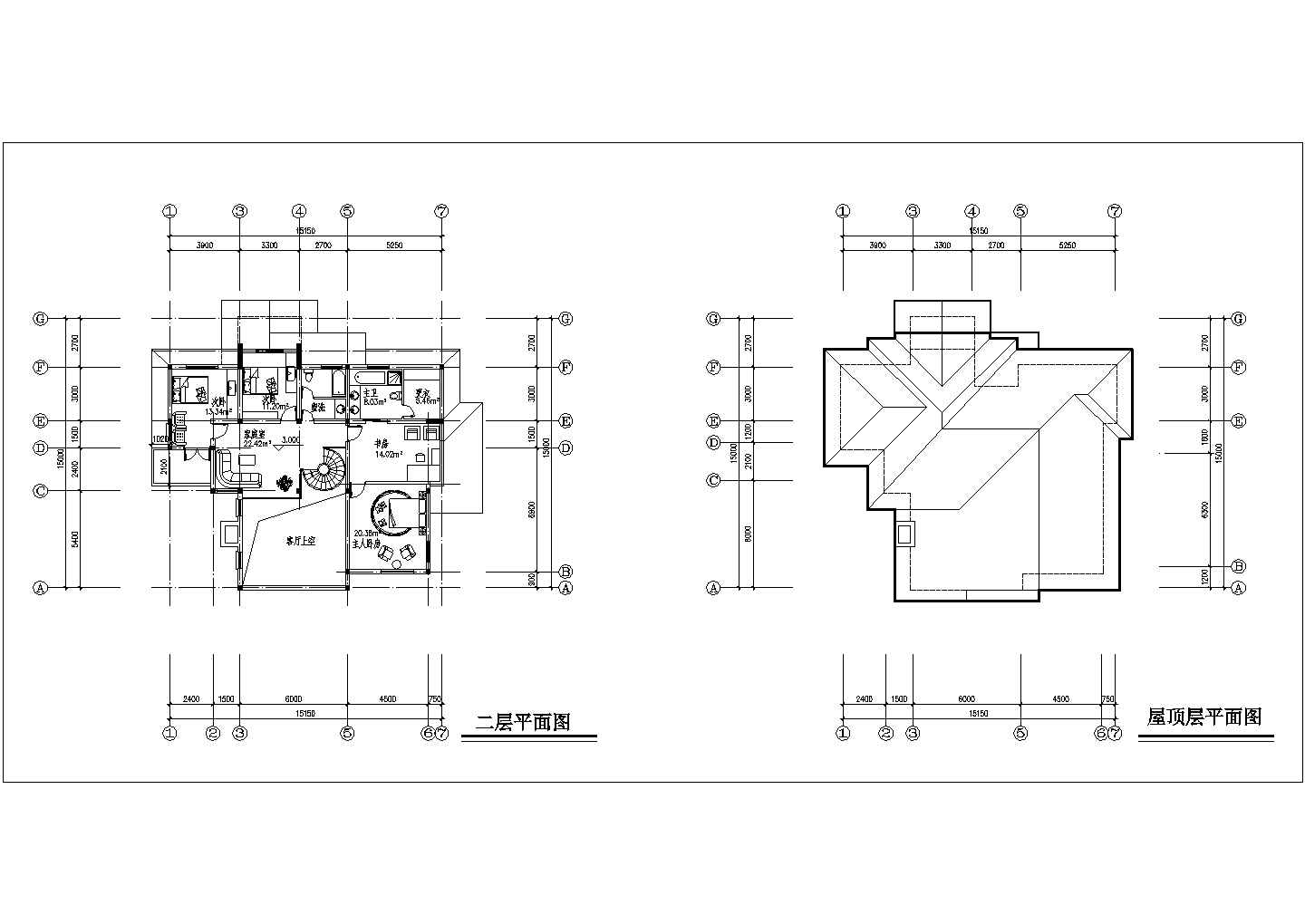 某二层框架结构小型别墅设计cad全套建施图纸