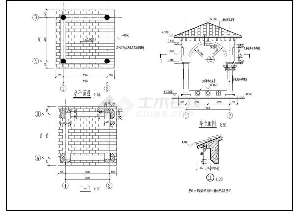 某经典欧式亭子建筑详细施工设计方案CAD图纸-图一