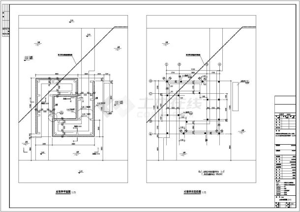 某经典水帘亭及跌水建筑详细施工设计方案CAD图纸-图二