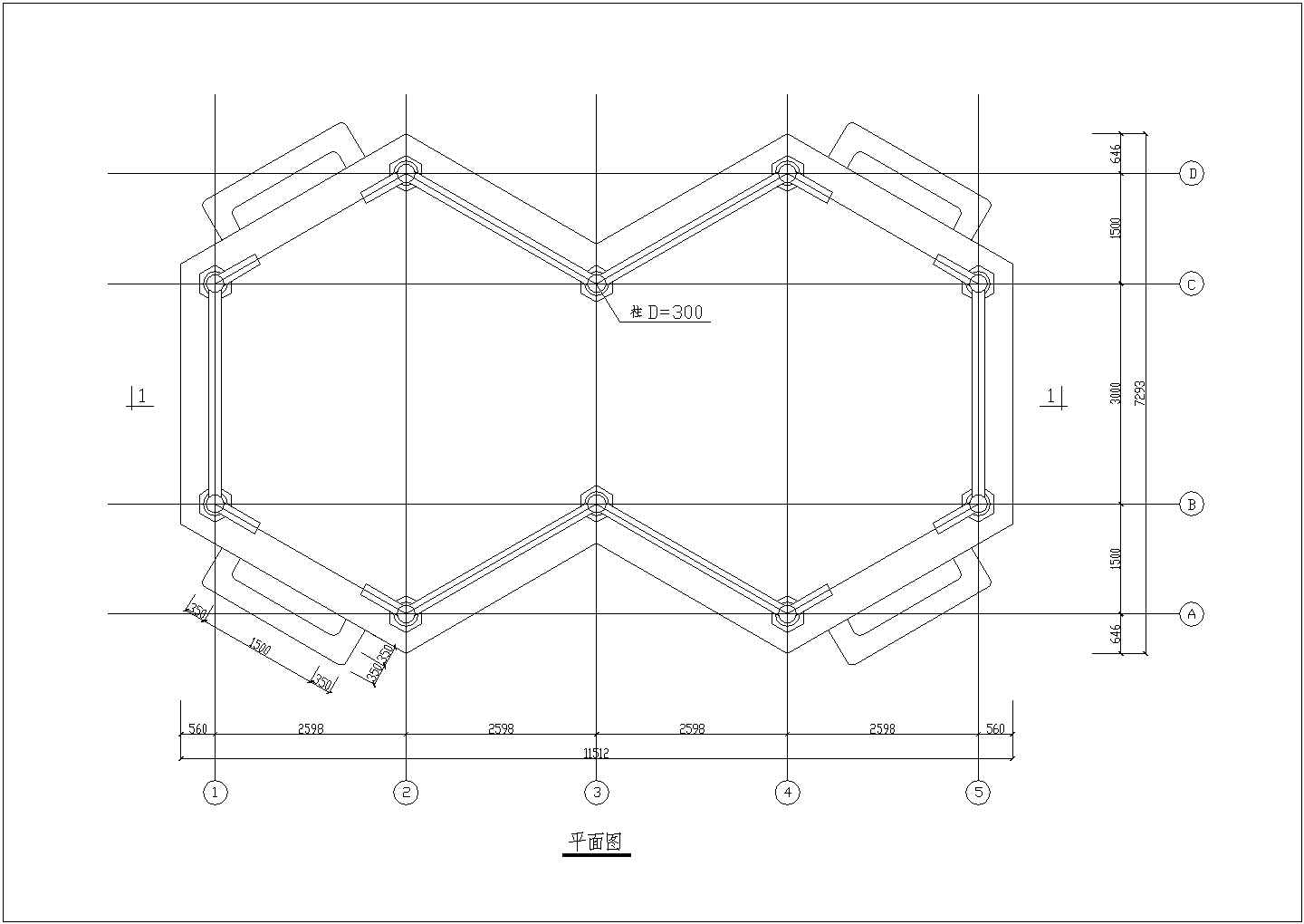 某经典木结构六角连亭建筑详细施工设计方案CAD图纸