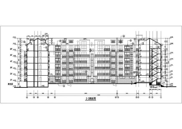 某小区6层框混结构住宅楼立剖面设计CAD图纸（底层商用/含阁楼）-图二