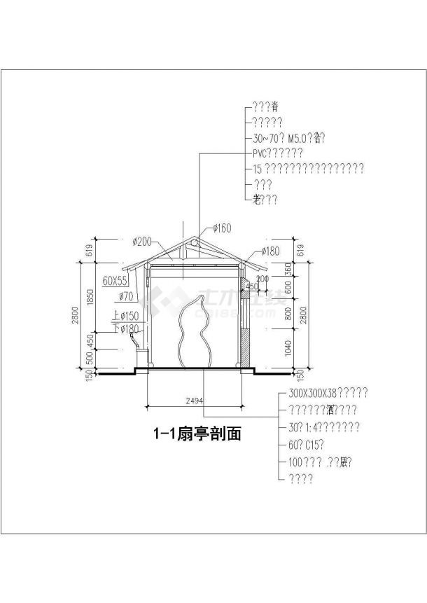 某经典扇亭全套建筑详细施工设计方案CAD图纸-图一