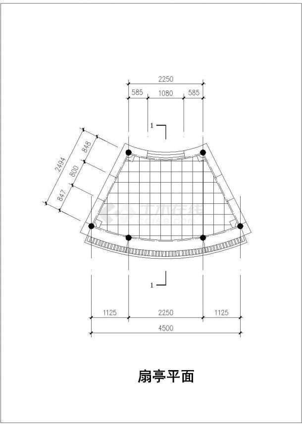 某经典扇亭全套建筑详细施工设计方案CAD图纸-图二