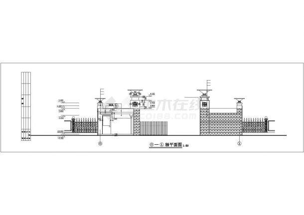 天津某现代化小区20平米的入口大门全套建筑设计CAD图纸-图二