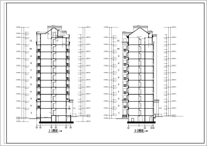 6600平米11层框混结构住宅楼平立剖面设计CAD图纸（含地下室层）_图1