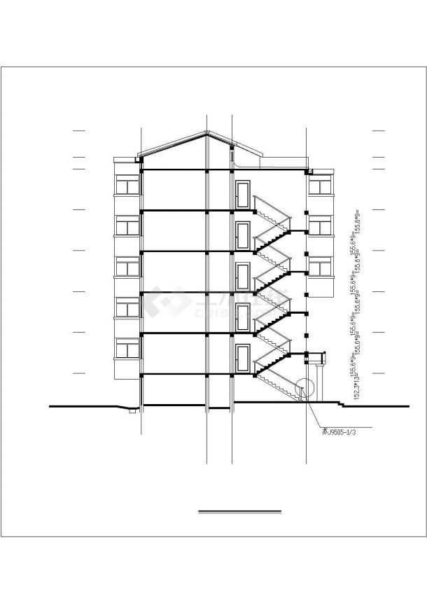 4300平米五层框混结构住宅楼建筑设计CAD图纸（含车库和阁楼层）-图一