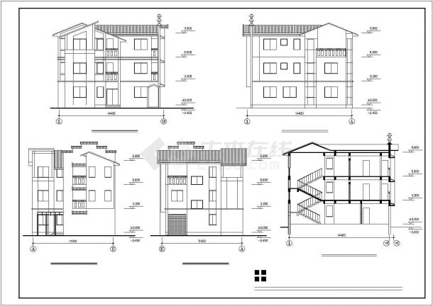 某三层框架结构新新农村别墅设计cad建筑方案图（ 含设计说明，含效果图）-图一