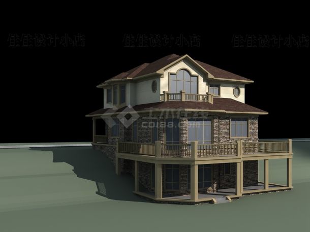 某三层框架结构新式别墅设计cad全套建筑施工图（ 含设计说明，含效果图）-图二