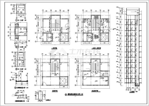 7100平米11+1层框架结构住宅楼建筑设计CAD图纸（含架空层）-图二