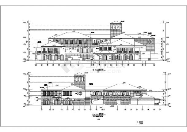 杭州市某商业街2300平米3层框混结构休闲会所建筑设计CAD图纸-图一