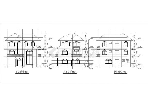 某三层砖混结构独栋别墅设计cad全套建筑施工图（ 含设计说明，带效果图）-图二