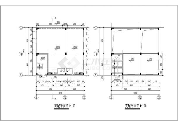 1100平米4层砖混结构自建商住楼建筑设计CAD图纸（1-2层商用/含天面层）-图一