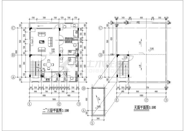 1100平米4层砖混结构自建商住楼建筑设计CAD图纸（1-2层商用/含天面层）-图二