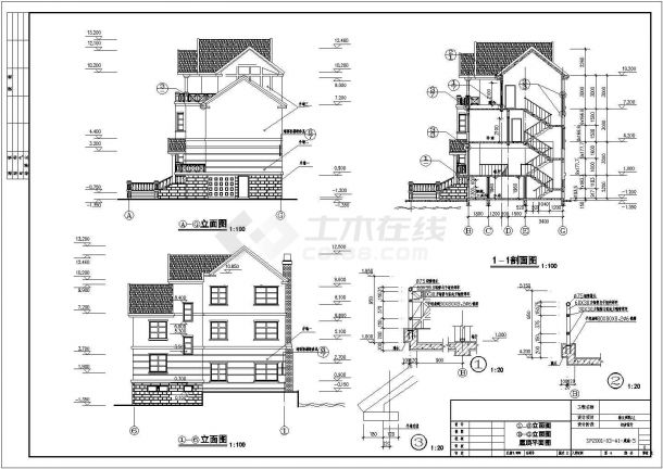 某三层带夹层框架结构新型别墅设计cad全套建施图纸（带效果图）-图二