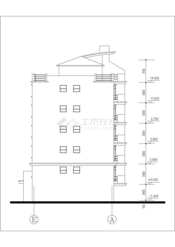 3100平米五层框架结构住宅楼全套建筑设计CAD图纸（含车库层）-图一