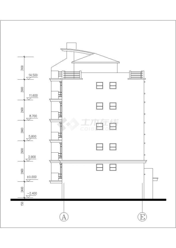 3100平米五层框架结构住宅楼全套建筑设计CAD图纸（含车库层）-图二