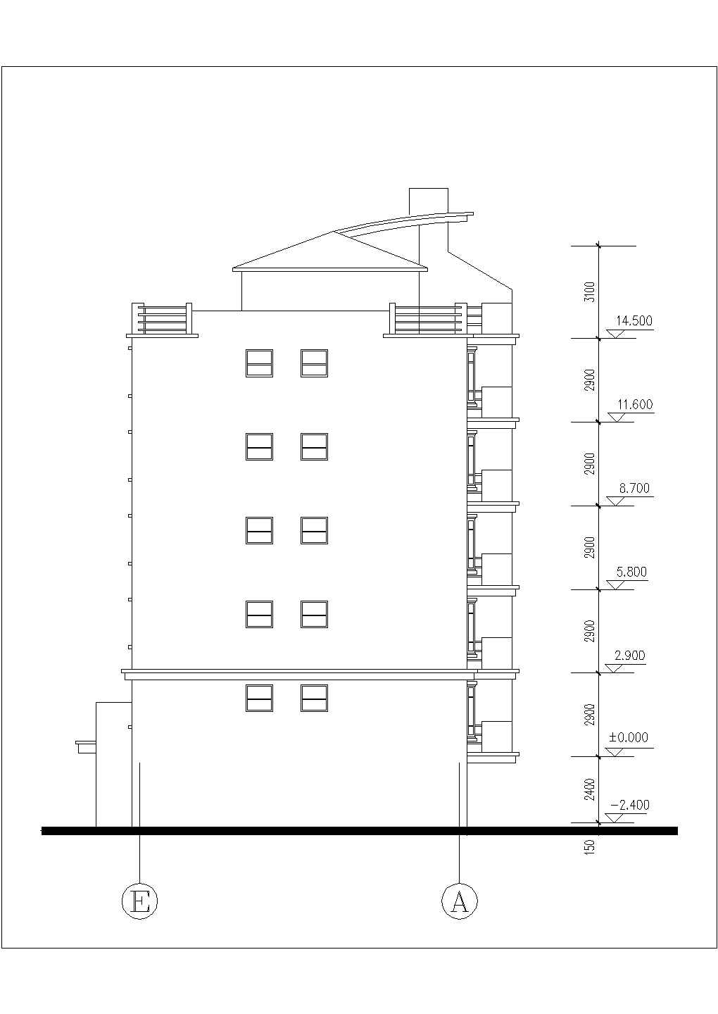 3100平米五层框架结构住宅楼全套建筑设计CAD图纸（含车库层）