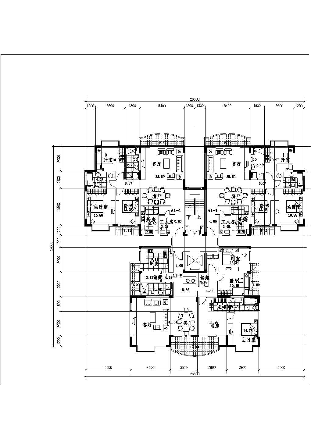 9700平米13层框架结构住宅楼平立剖面设计CAD图纸（2套方案）
