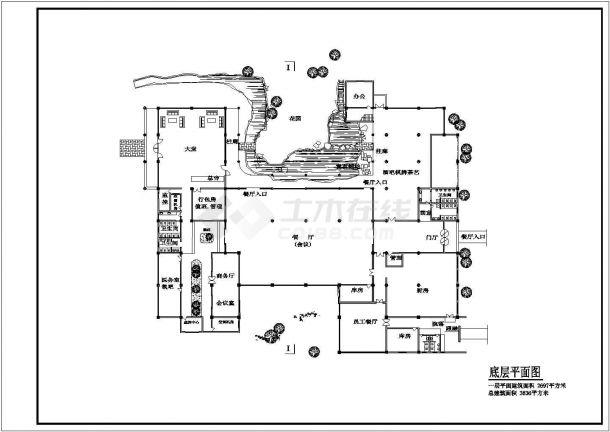 某中式仿古园林会所建筑详细设计施工方案CAD图纸-图二
