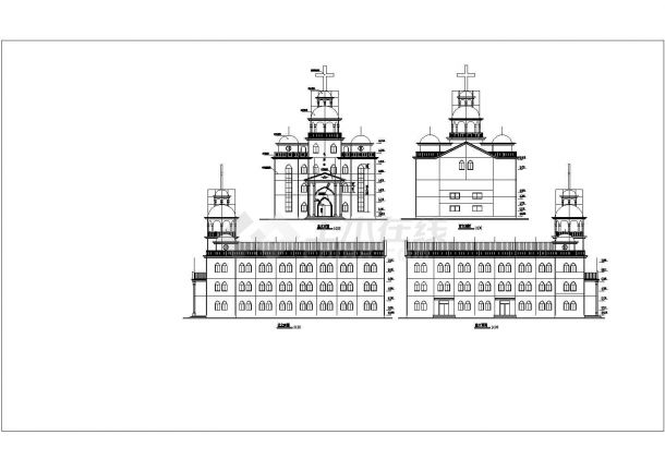 某经典三层教堂建筑详细设计施工方案CAD图纸-图一