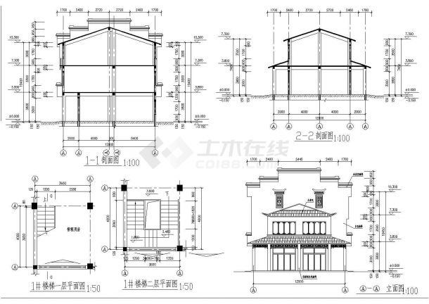某中式三层仿古建筑详细设计施工方案CAD图纸-图二
