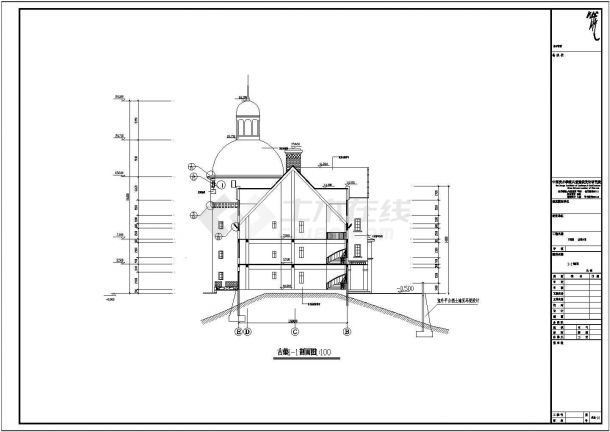 某古典古堡建筑详细施工设计方案CAD图纸-图一