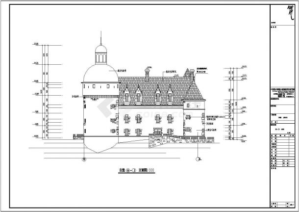某古典古堡建筑详细施工设计方案CAD图纸-图二