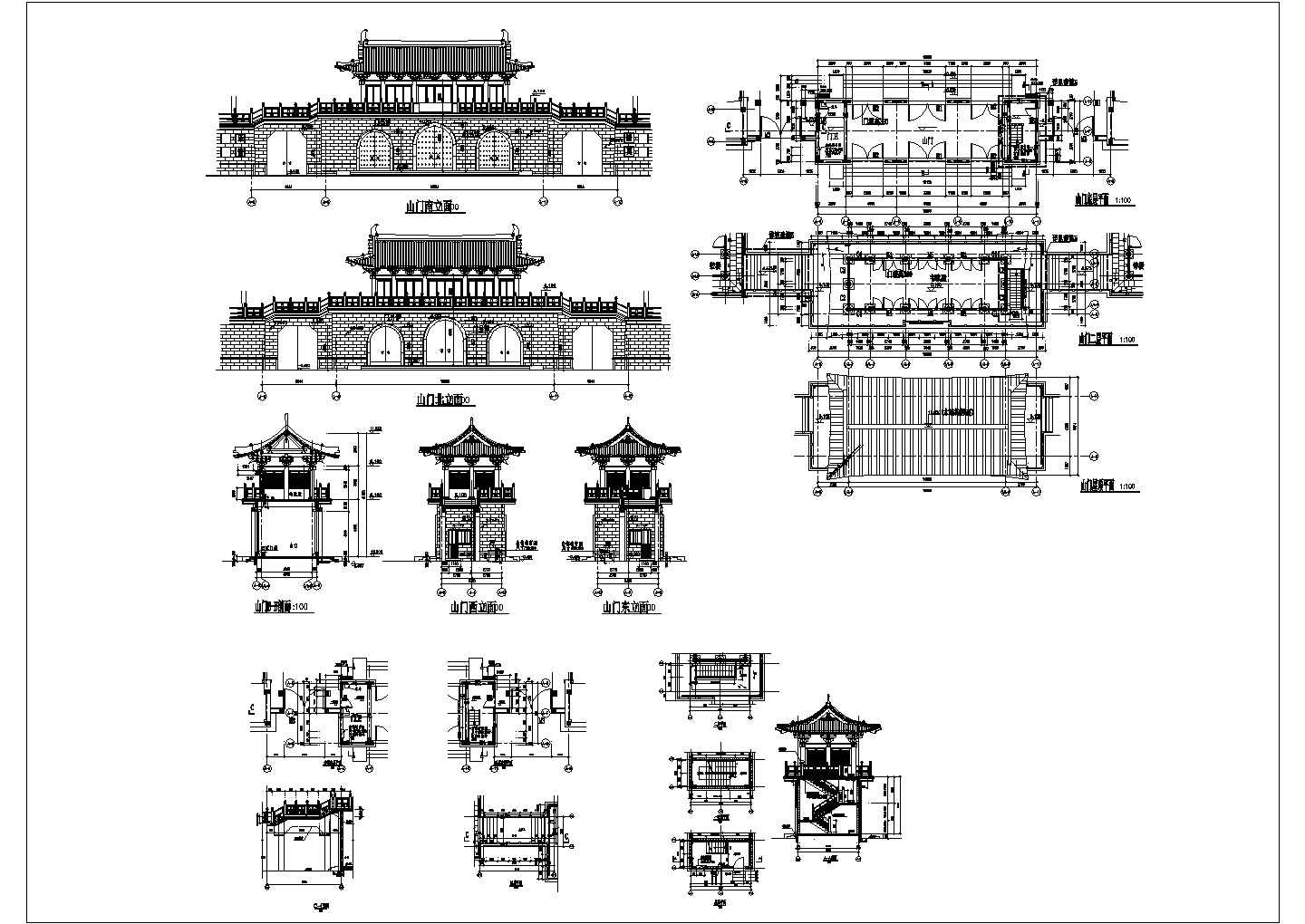 某中国古典仿古山门建筑详细施工设计方案CAD图纸