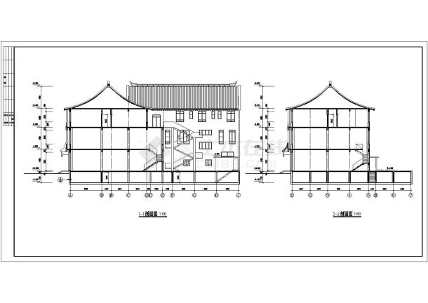 某中国古典清式三层公建建筑详细施工设计方案CAD图纸-图一