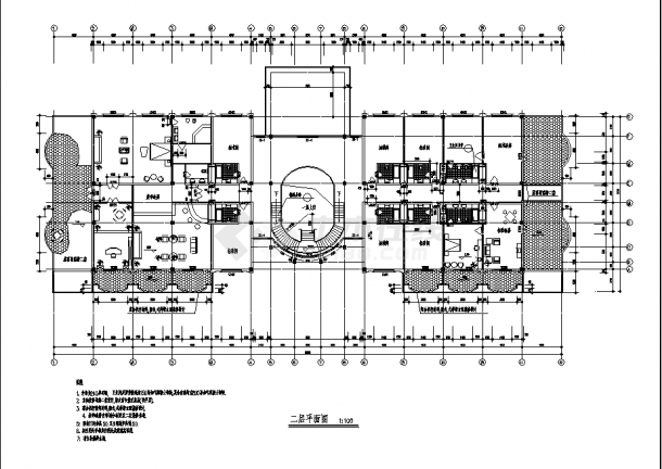 夏威夷2层欧式宾馆综合楼建筑设计施工cad图纸-图二