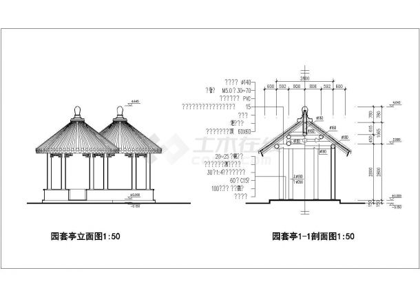 某经典园套亭全套建筑详细施工设计方案CAD图纸-图二