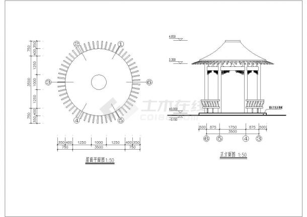 某经典现代亭全套建筑详细施工设计方案CAD图纸-图二