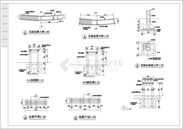 某经典亭及花架建筑详细施工设计方案CAD图纸-图二