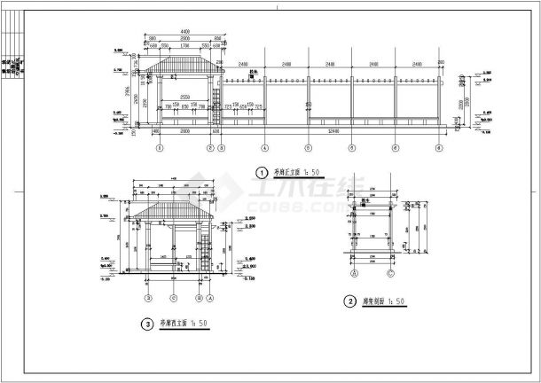 某经典小亭廊建筑详细施工设计方案CAD图纸-图二
