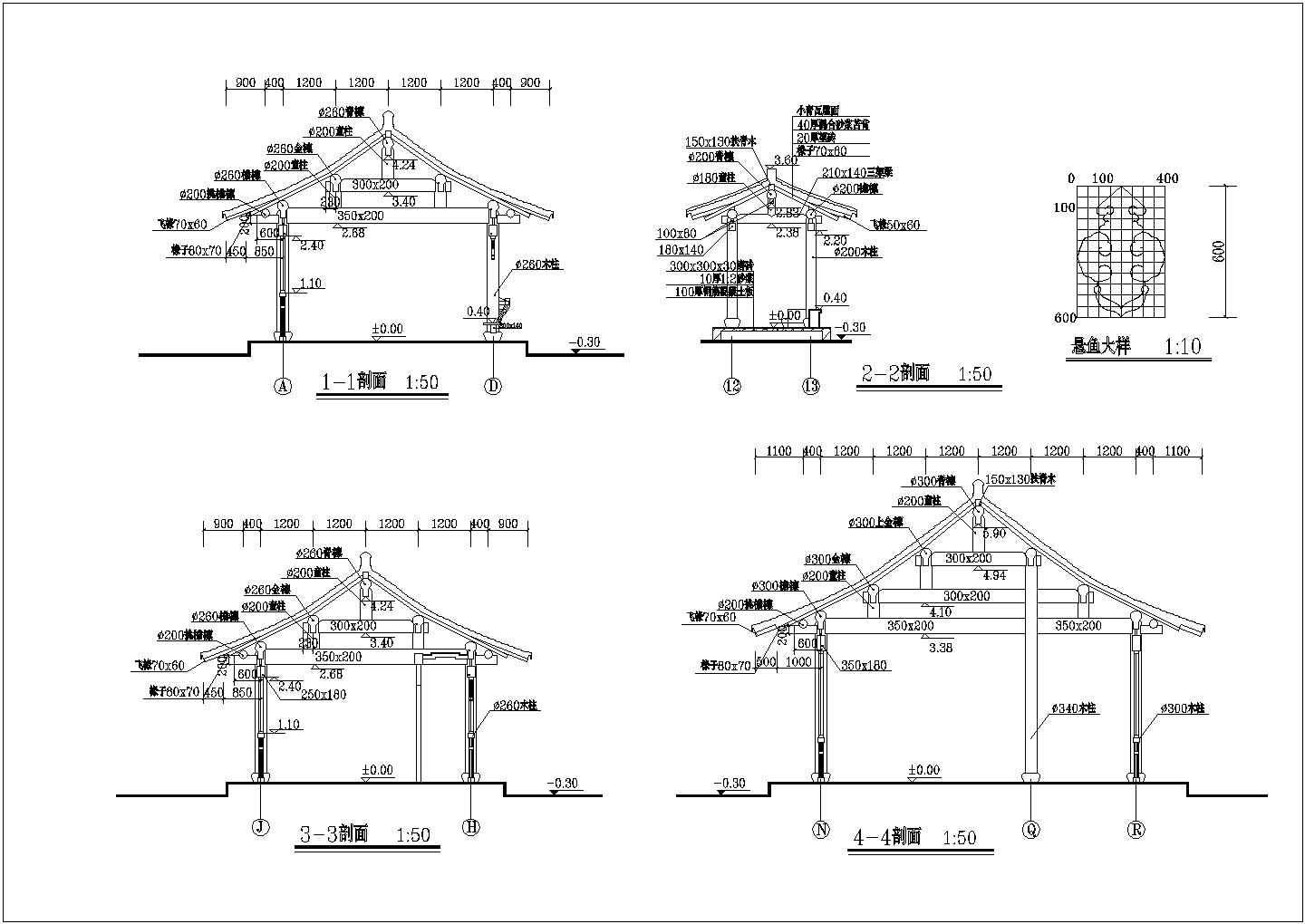 某经典水榭亭建筑详细施工设计方案CAD图纸