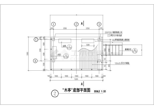 某经典双坡水木亭建筑详细施工设计方案CAD图纸-图二