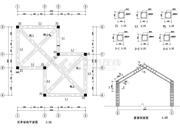 某经典双亭建筑详细施工设计方案CAD图纸-图二