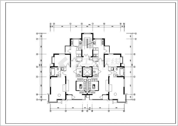 某地小高层户型建筑设计cad图纸（共3张）-图二