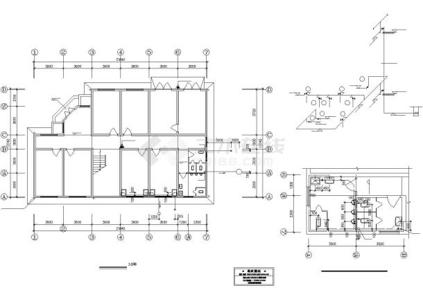 北京某重点高校2层门卫给排水系统设计CAD图纸-图一