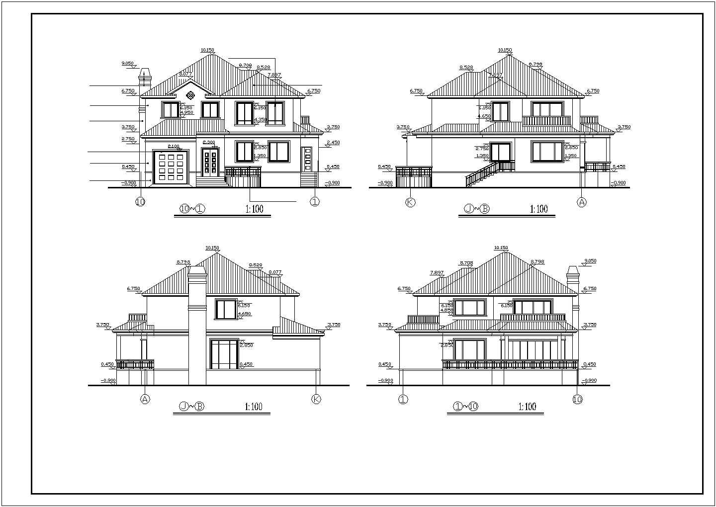 某小区别墅建筑CAD施工设计图及效果图