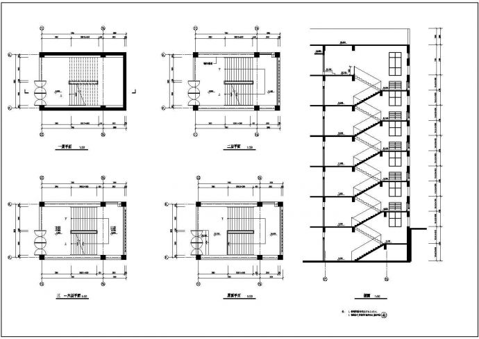 某大学教学楼楼梯建筑设计施工CAD祥图_图1