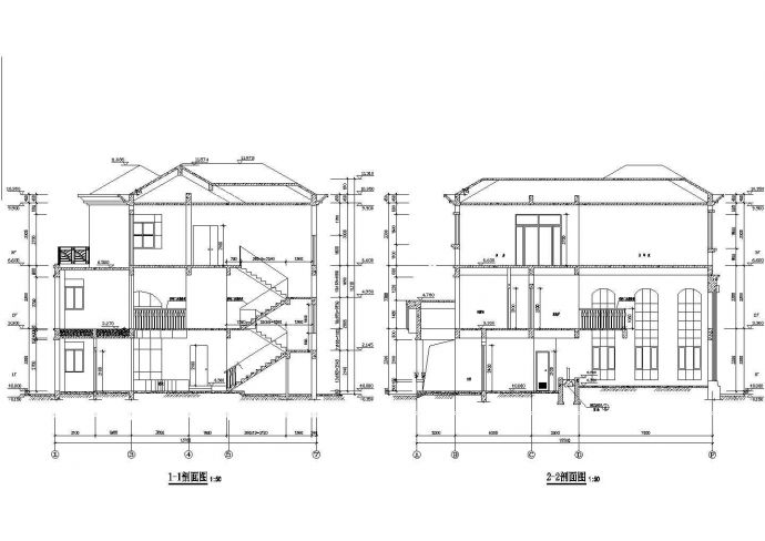 某小区3层独栋别墅建筑设计CAD施工图纸_图1